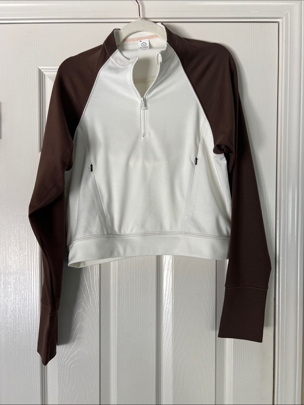 White and Brown Half-Zip Pullover by Bare Leisure